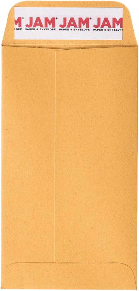 JAM PAPER #6 Coin Business Envelopes with Peel and Seal Closure - 3 3/8 x 6 - Brown Kraft Manila - Bulk 500/Carton