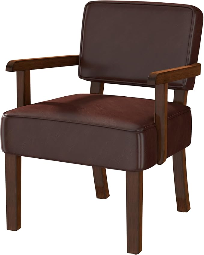 Accent Chair, PU Leather Living Room Chairs Oversized with Soft Seat and Armrests, Armchair for Bedroom, Dinning, Reading, Waiting Rooms (Leather Cherry)