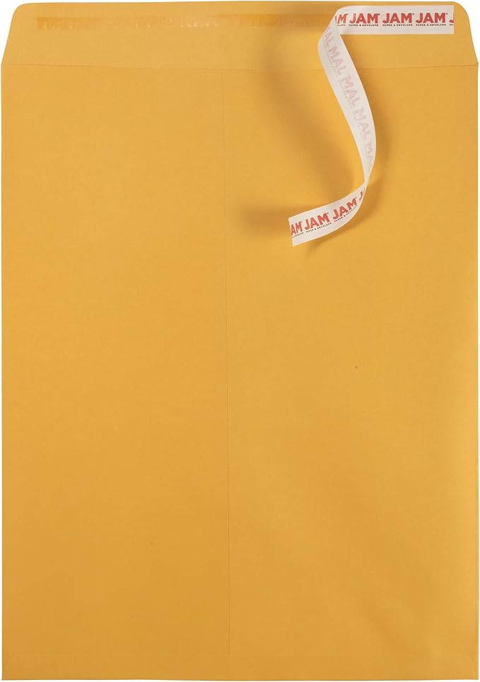 JAM PAPER 12 x 15 1/2 Open End Catalog Recycled Envelopes with Peel and Seal Closure - Brown Kraft - Bulk 250/Box