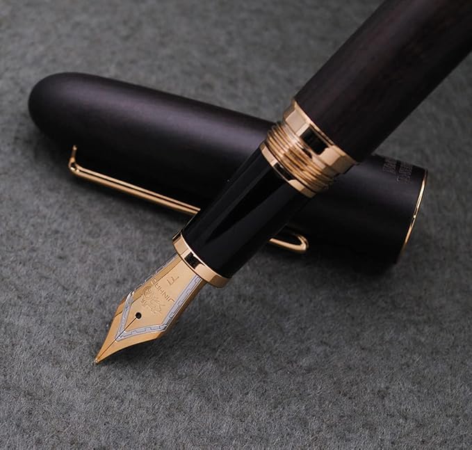 JINHAO 9036 Natural Wood Fountain Pen Handmade Ink Pen (Fine Nib 0.5mm, Ebony Wood)