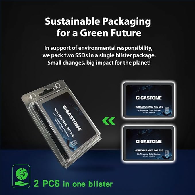 Gigastone 512GB NAS SSD Drive (2-Pack) 24/7 Durable TLC High Endurance RAID Data Storage Network Attached Storage 2.5" SATA Internal Solid State Hard Drives