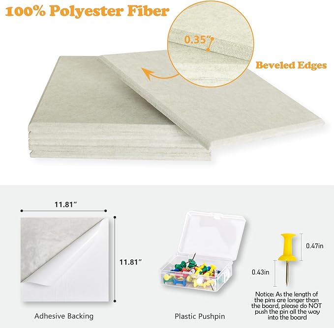 Large Cork Board for Wall with Pins, 36" x 24" Bulletin Board Self-Adhesive Pin Board | Customized 6 Packs Felt Tiles for Office Home Wall Decor