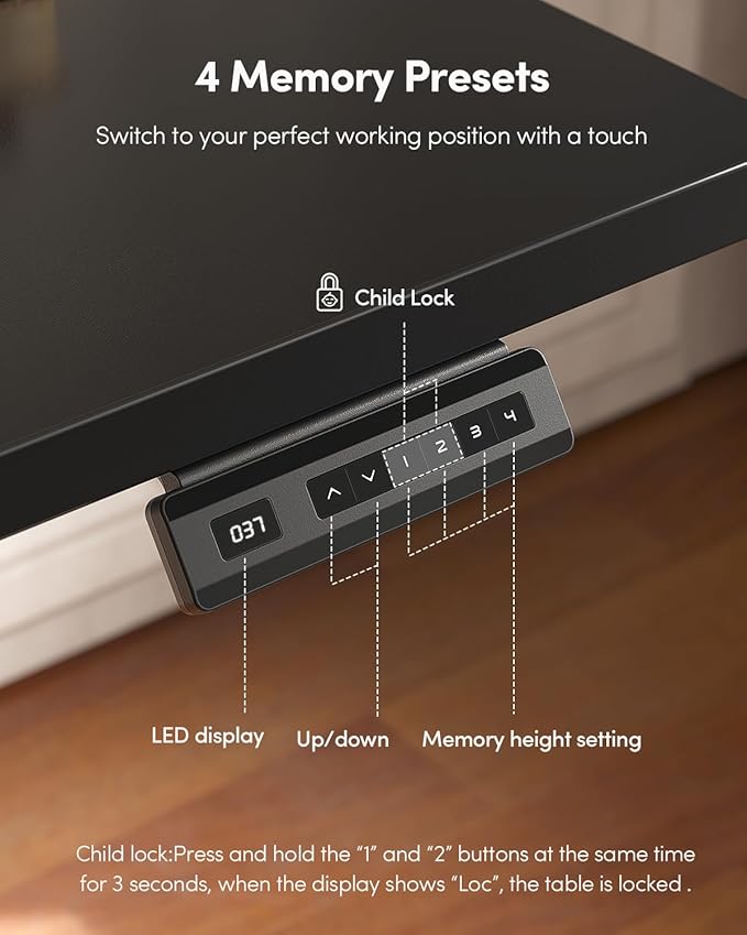 FEZIBO One-Piece Standing Desk Adjustable Height Stand up Home Office Desk, 32x24 Inch Electric Standing Computer Desk, with 4 Memory Presets, Fixable casters, Black