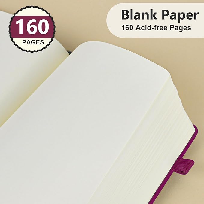 PERCUN Blank Journal Ntebook for Men & Women, 160 Pages Blank Journals for Writing, Drawing,Sketch Book,5.9" x 8.5" Leather Sketchbook, Unlined Notebook for Work, School, Art - Burgundy