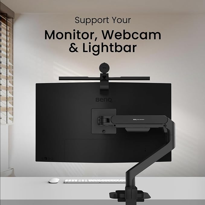 BenQ BSH01 Ergo Monitor Arm -Gas Spring Monitor Stand for Up to 45'' & 44lbs Screens, Heavy Duty, Quick Installation, No Sagging, Top Clamp and Grommet Base, Reinforcement Plate, VESA 75x75 &100x100mm