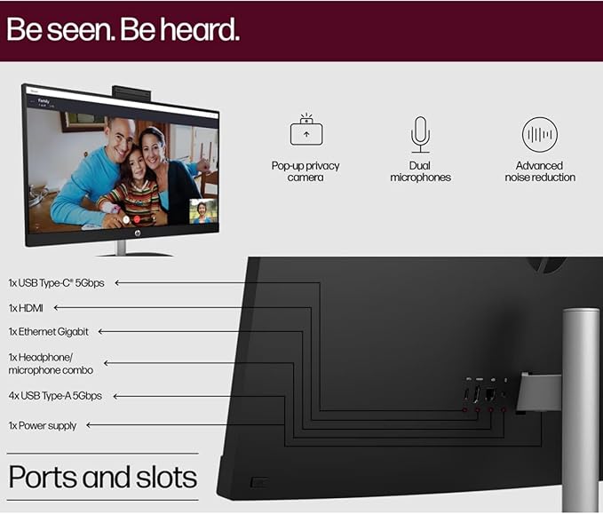 HP 27" FHD Touchscreen Business All-in-One Desktop Computer, Intel 12-Core Ultra 7 155U (Beats i7-1355U), 64 GB DDR5 RAM, 4 TB SSD, Intel Iris Xe Graphics, Wired KB & Mouse, Wi-Fi 6, Windows 11 Pro