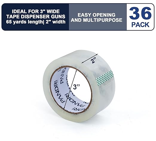 PANDRI Packing Tape, 36 Rolls Heavy Duty Clear Packaging Tape for Shipping Packaging Moving Sealing, 2 inches Wide, 65 Yards Per Roll, Total 2340 Yards