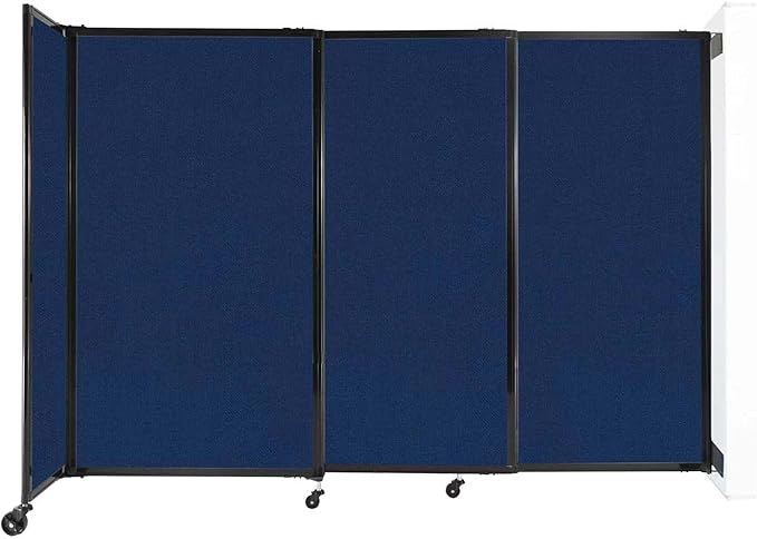 Wall-Mounted Sliding StraightWall Room Divider | Adjustable Widths | Locking Wheels | Room Separator | Up to 7'2" Wide x 5' Tall Navy Blue Fabric Panels