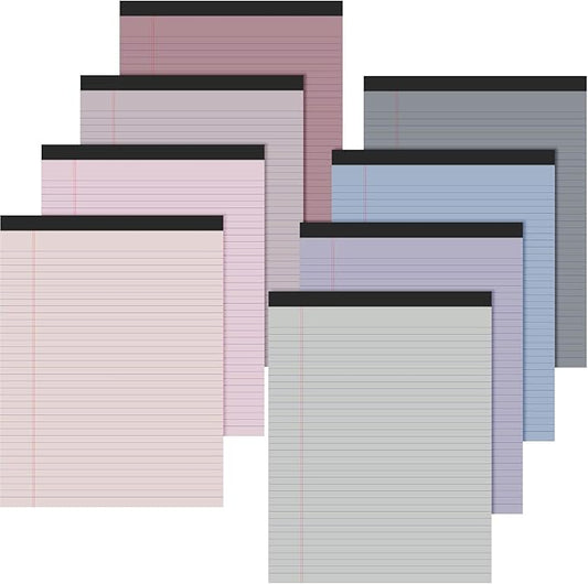 Fuutreo 8 Pcs 8.5'' x 11'' Colored Legal Pad Writing Pads Narrow Ruled 50 Sheets Per Notepad Perforated Writing Notepad Office Supplies for College Office Business (Taro Color)