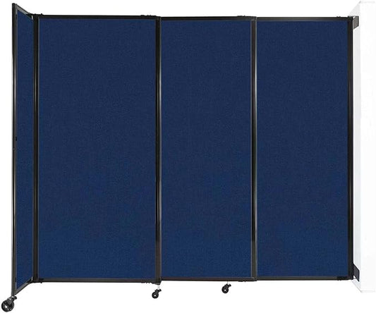 Wall-Mounted Sliding StraightWall Room Divider | Adjustable Widths | Locking Wheels | Room Separator | Up to 7'2" Wide x 6' Tall Navy Blue Fabric Panels
