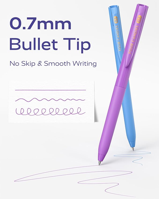 Four Candies Quick Dry Ink Colored Pens Set, 24 Colors Retractable Gel Pen, 0.7mm Fine Point Colorful Pens for Note Taking & Drawing, Colored Gel Pens with Comfort Grip for Office, School & Home