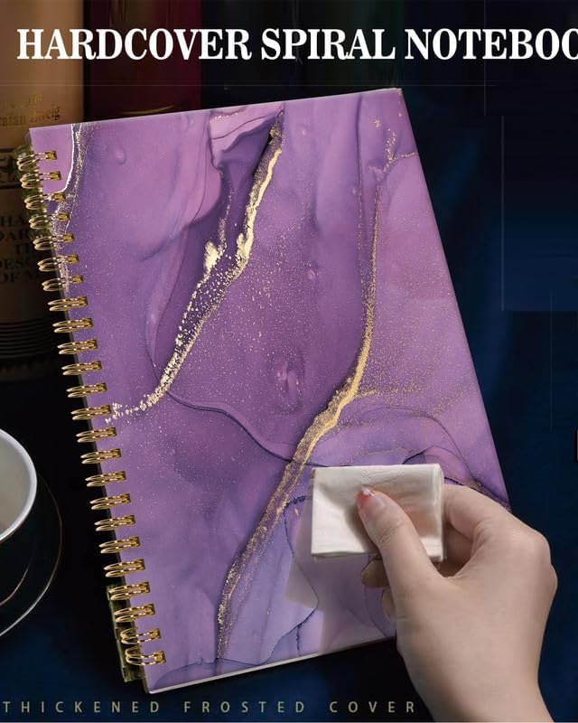 Spiral Journal Notebook,A5 Hardcover Lined Journals for Women Girl 6 x 8.3 in,120 Pages Thick Paper,Cute College Ruled Writing Notebook for Gifts Office Work School(Chic Purple Marble)