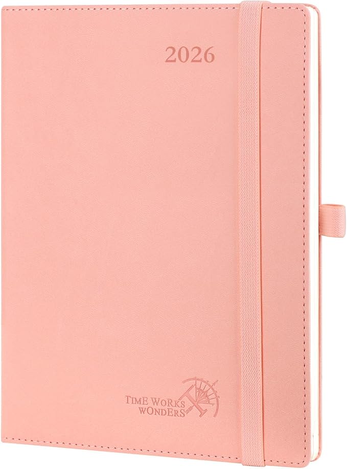 POPRUN 2026 Planner (Medium - 6.5'' x 8.5'') - 2026 Weekly Calendar ((Jan. 2026 - Dec. 2026) with Hourly Time Slots, Weekly/Monthly Appointment Book for Time Management - Leather Soft Cover - Pink