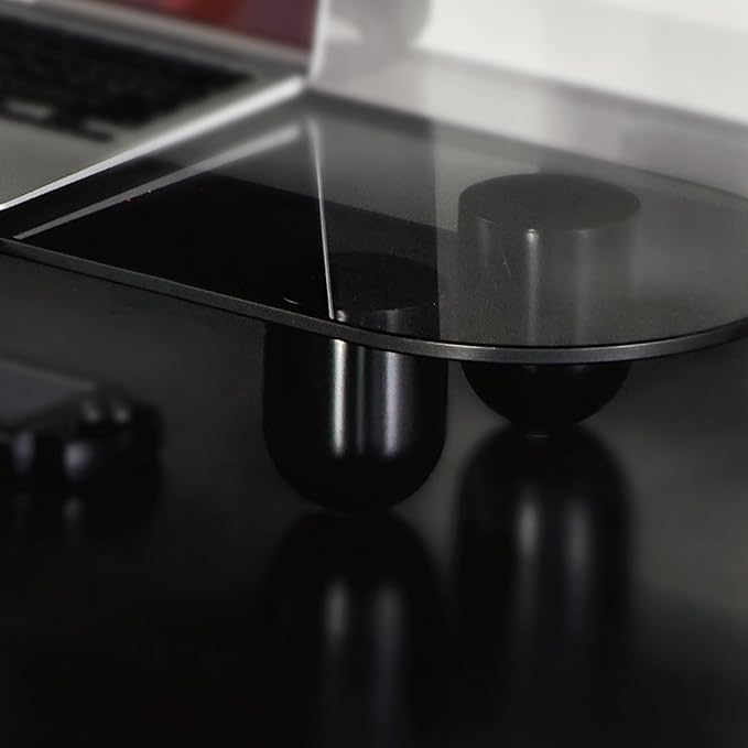 Fenge Monitor Stand Riser, 34 Inch Dual Monitor Riser for Large Monitors, Desk Organizer with Glass Shelf & Solid Wood Legs, Computer Stand for Laptop, TV, PC, Printer, Black