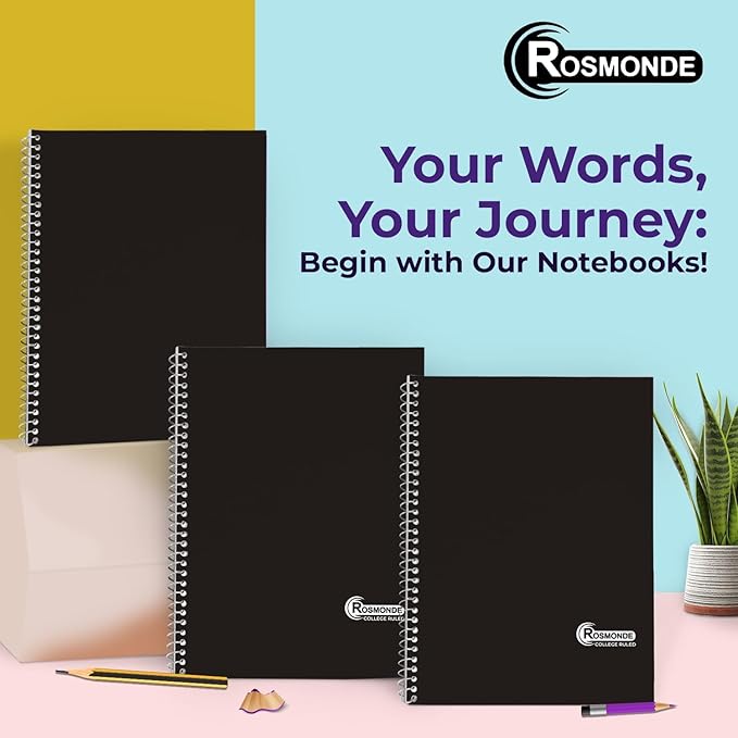 1 Subject Spiral Notebook, 50 Pack, College Ruled, Water Resistant Cover, Thick 140 Pages (70 Sheets), 8 x 10-1/2, 3 Hole Punched, Bulk School & Office, Black Cover