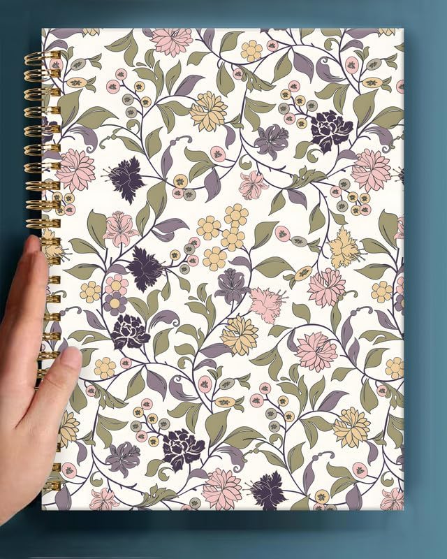 Spiral Journal Notebook,A5 Hardcover Lined Journals for Women Girl 6 x 8.3 in,120 Pages Thick Paper,Cute College Ruled Writing Notebook for Gifts Office Work School(Elegant Abstract Floral)