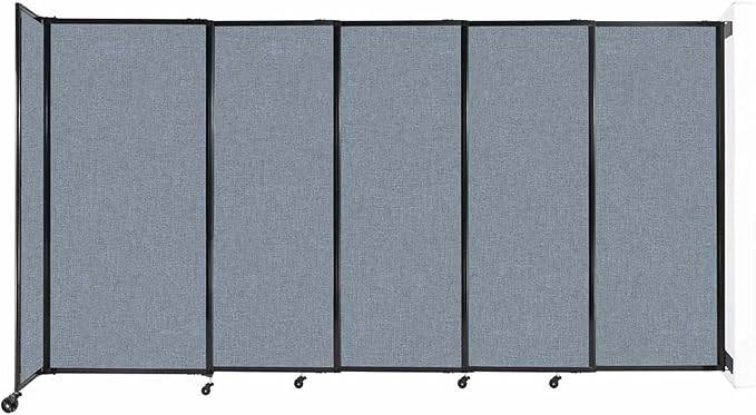 Wall-Mounted Sliding StraightWall Room Divider | Adjustable Widths | Locking Wheels | Room Separator | Up to 11'3" Wide x 6' Tall Powder Blue Fabric Panels