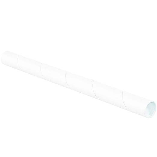 BOX USA BP1506W Mailing Tubes with Caps, 1-1/2" x 6", White (Pack of 50)