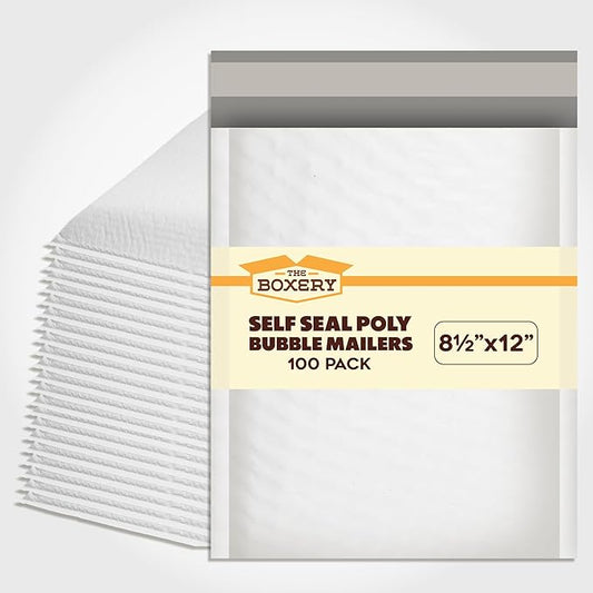 The Boxery 8.5x12''|#2 Poly Bubble Mailers- 100 Pack, Padded Envelopes, Self Seal, Waterproof Shipping Bags, Padded Mailers for Shipping & Packaging