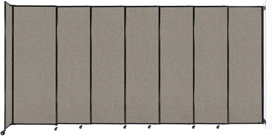 Wall-Mounted Sliding StraightWall Room Divider | Adjustable Widths | Locking Wheels | Room Separator | Up to 15'6" Wide x 7'6" Tall Warm Pebble Fabric Panels