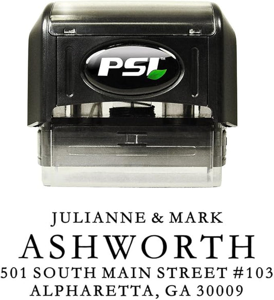 Self Inking Return Address Stamp - Custom 4 Line Personalized Address Stamp for Envelopes, Wedding Invitations, Business, Mailing Labels, Black Ink (All Serif)