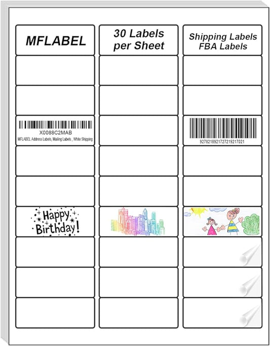 MFLABEL1 x2-5/8Address Mailing Labels, 30-UP White Shipping Label for Inkjet or Laser Printer, 1500 Sticker Label (50 Sheets), 30 Labels per Sheet