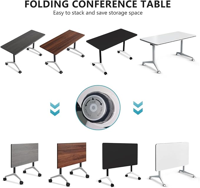 Conference Room Table, Folding Conference Tables,Thicken Grey Tabletop,Flip Top Wooden Seminar Meeting Room Table for Conference Room Offices (8, Grey, 47.2“)