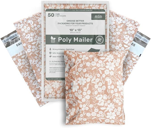 Poly Mailers 10x13 Inch 50 Pack Medium Shipping Bags Strong Thick Mailing Envelopes | Self Sealing Adhesive | Waterproof & Tear Resistant | Small Business Packaging for Clothing - Floral Dusty Pink