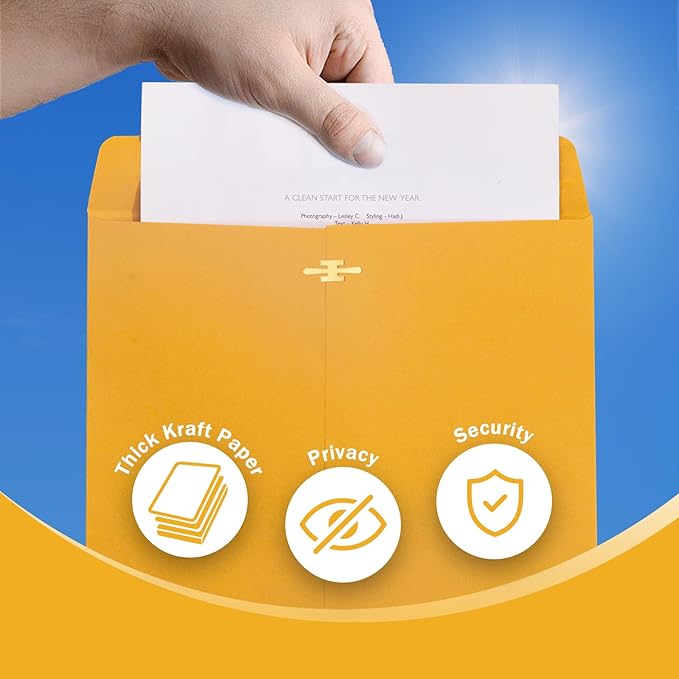 10x13 Clasp Envelopes 20 Pack, Goefun Large Brown Yellow Manilla Envelopes 10x13 with Clasp and Gummed Seal for Office - 100GSM Kraft Paper