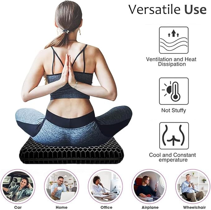 Gel Seat Cushion for Long Sitting (Super Large & Thick), Soft & Breathable, Gel Chair Cushion for Wheelchair, for Hip Pain, Gel Seat Cushion for Office Chair