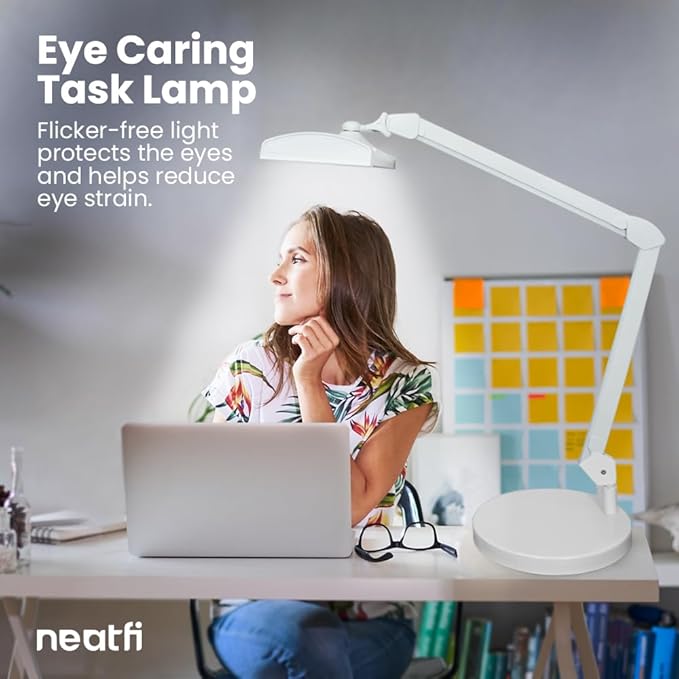 Neatfi 3,500 Lumens Ultra Task Lamp, 26 Inches Metal Lamp, Dimmable, 45W, 270 Pcs SMD LEDs, Desk Light for Home, Office (Non-CCT with Base, White)