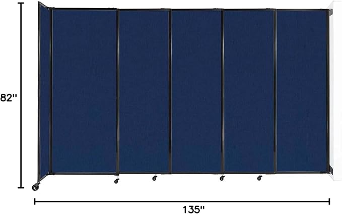 Wall-Mounted Sliding StraightWall Room Divider | Adjustable Widths | Locking Wheels | Room Separator | Up to 11'3" Wide x 6'10" Tall Navy Blue Fabric Panels