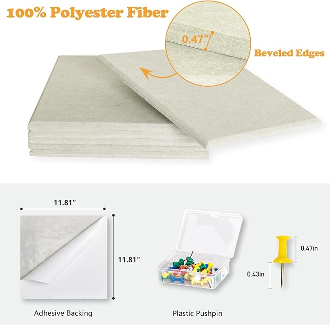 Thick Cork Board for Wall with Pins, 36" x 24" Bulletin Board Self-Adhesive Pin Board | Customized 6 Packs Felt Tiles for Office Home Wall Decor