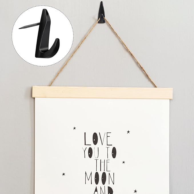 Ferraycle 30 Pieces Metal Push Pin Hangers 20 lbs Picture Hooks Zinc Alloy Thumb Tacks Hanging Hooks with Nails for Home Office Fabric Wall Wooden Board (Black)