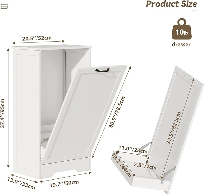 10 Gallon Tilt Out Trash Cabinet, Wooden Hidden Free Standing Kitchen Garbage Can with lid, Modern Pet-Proof Trash Can Holder for Bathroom, Living Room, Laundry Room, White