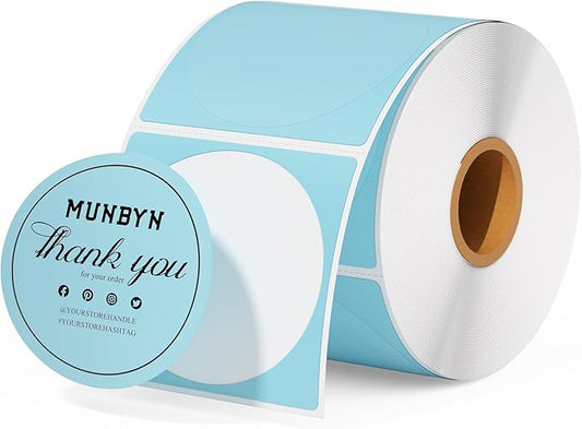 MUNBYN 2 Inch Blue Circle Thermal Sticker Labels, Self-Adhesive Round Direct Thermal Labels for Logo Design, QR Code, Inventory, 750 Sheets/1 Roll