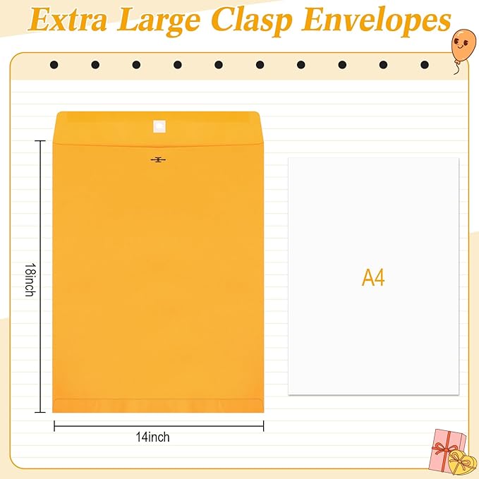 40 Pcs Extra Large Mailing Clasp Envelopes 14 x 18 Inch Jumbo Kraft Catalog Manila Envelope with Clasp Closure for Oversized Big Document Office Home Business School Storing Mailing (Brown)