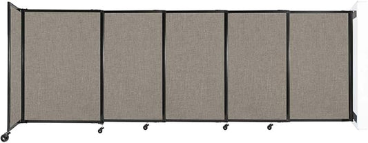 Wall-Mounted Sliding StraightWall Room Divider | Adjustable Widths | Locking Wheels | Room Separator | Up to 11'3" Wide x 4' Tall Warm Pebble Fabric Panels