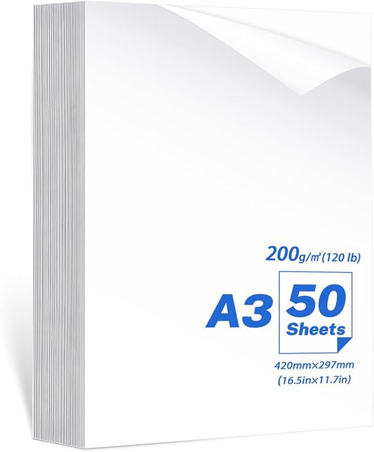 50 Sheets A3 Photo Paper Single Sided, 200 gsm White High Glossy Paper, Advanced Photographic Photo Printer Paper for Inkjet Printer Printing Picture Cover Brochures