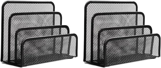 wishacc Folder Holder Desk, 2 Pack Mail Organizer Letter Holder for Desk Metal Mesh with 3 Vertical Upright Compartments