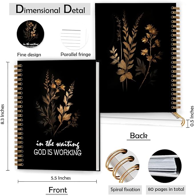 Vintage Botanical Christian Notebook, Bible Verse Journal, Christian Journal for Women Men, Religious in the Waiting God Is Working Hardcover Spiral Notebook, 5.5x8.3 Inch