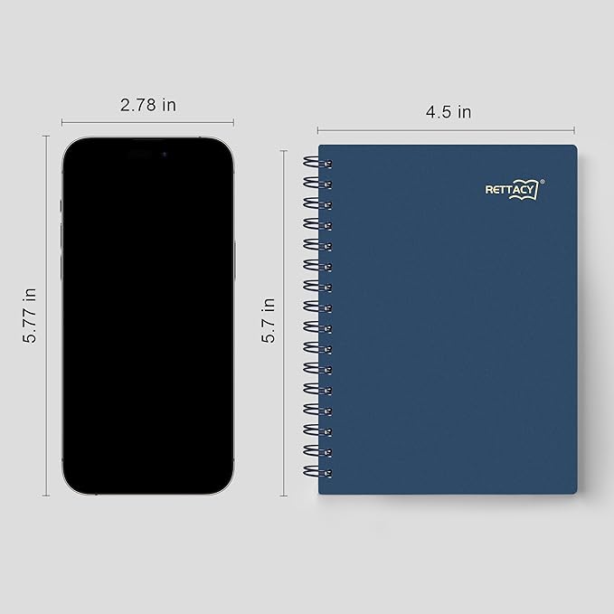 RETTACY Pocket Journal Notebook, 160 Lined Pages, A6 Mini Small Size (4.5" × 5.7"), for Work, Journaling, Writing, 100 GSM Thick Paper, Spiral-bound, Flexible Plastic Cover (Navy Blue)