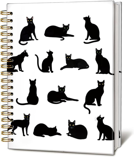 Cat Notebook, Cat Journal - Cat Gift Journal, Black Cat Spiral Notebook, Black Cat Gifts, Cat Notepad, Cat Stationary, College Ruled Spiral Notebook 80 Sheets -160 Pages 5.5x8.3 Inch