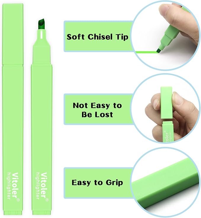 Vitoler 10Pack Bible Highlighters, Cute Assorted Colors Pastel Highlighters No Bleed Chisel Tip Highlighter for Aesthetic School Supplies