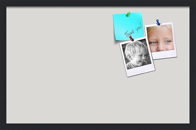 PinPix 28x18 Inch Cork Bulletin Board. This Decorative Framed Pin Board Comes with Light Stone Design and a Satin Black Frame. Ideal for Home Office Decor or Message Board (PinPix-1809)