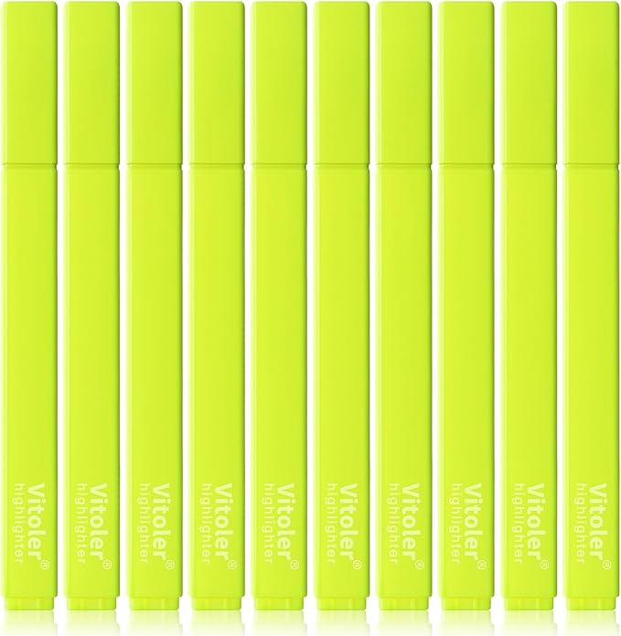 Vitoler Fluorescent Yellow Highlighters,10 Pack Bright Color Chisel tip Highlighters for Adults Kids in the Home School Office