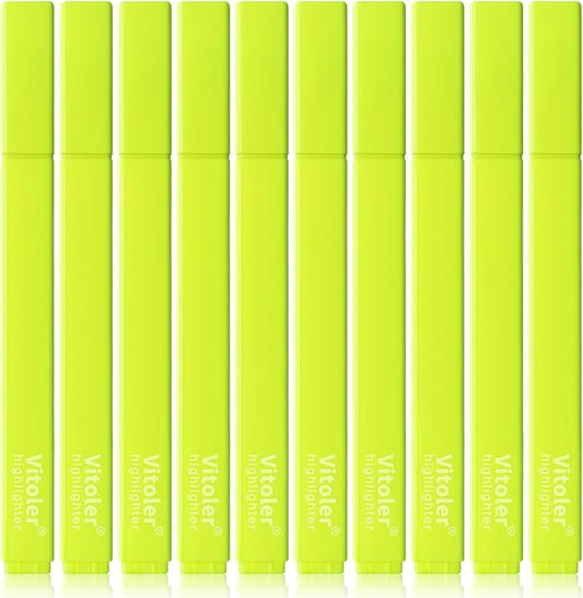 Vitoler Fluorescent Yellow Highlighters,10 Pack Bright Color Chisel tip Highlighters for Adults Kids in the Home School Office