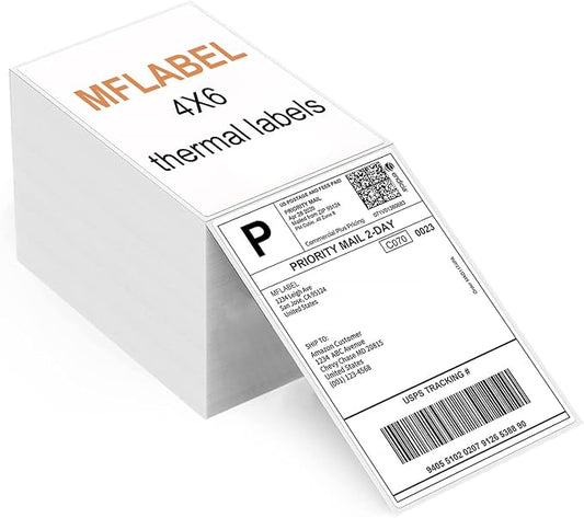 MFLABEL Fanfold 4" x 6" Direct Thermal Labels White Perforated Shipping Label,24 Stacks,Total 24000 Labels