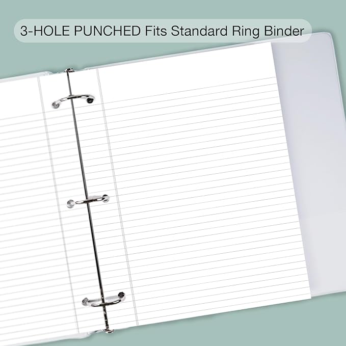 POPRUN Loose Leaf Paper, 8.5" x11" College Ruled, 100GSM / AA Grade Bulk Lined Filler Sheets, 3 Hole Punched for Binder Notebook, Office School Supplies, 3 Pack (300 Sheets)