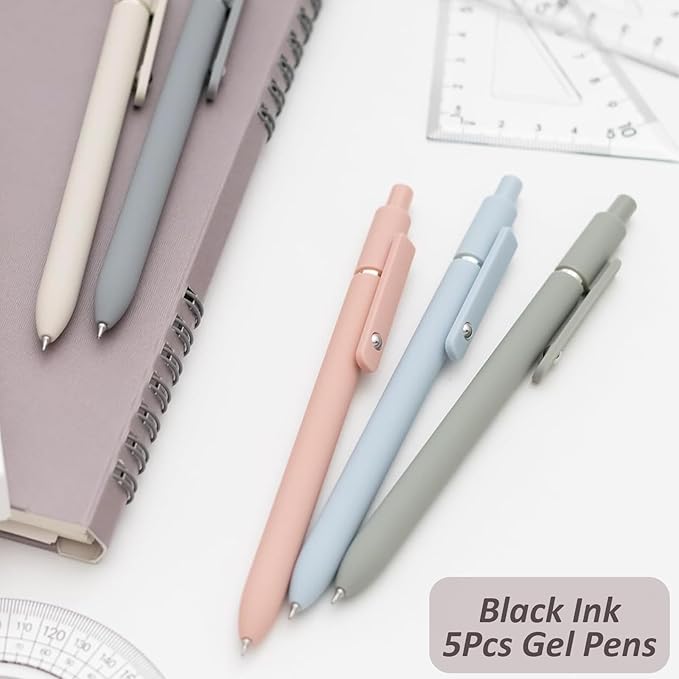 Gel Pens, 5Pcs 0.5mm Fine Point Pens With Smooth Wirting,Quick Dry Aesthetic Pens For Journaling, Ballpoint for Office School Supplies,Gifts for Women Men Student(Morandi)